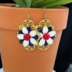 🌟Adorned Crown Jewelry july 4th red white blue flower earrings